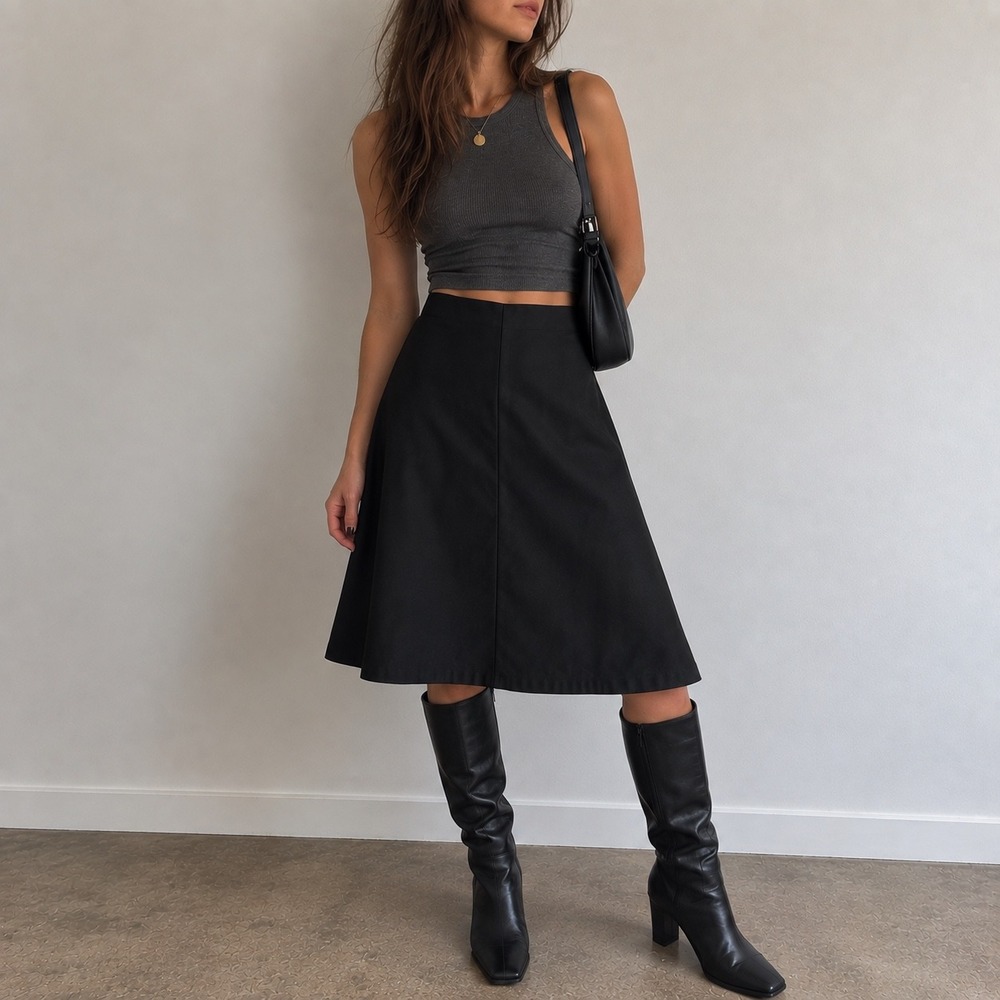 Tibi Black A-Line Skirt Side Zip Minimalist Size 6 Office Wear Dark Academia